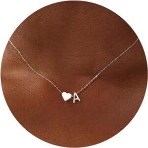 Silver Initial Necklace with Heart Charm – Letter "A" Dainty Gift Moms, Daughter
